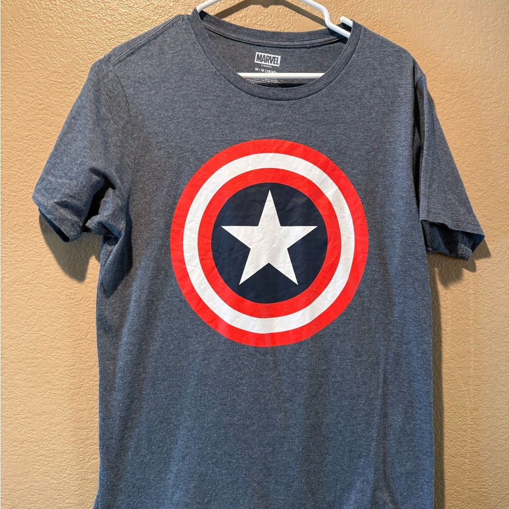 Marvel Heather Navy Logo Tee - White Print